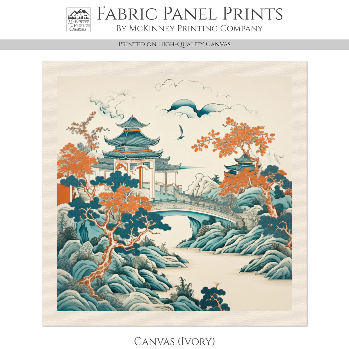 Chinoiserie Fabric - Green, Botanical, Asian, Chinese, Floral, Décor, Wall Art, Block Print, Cotton, Quilting, Sewing