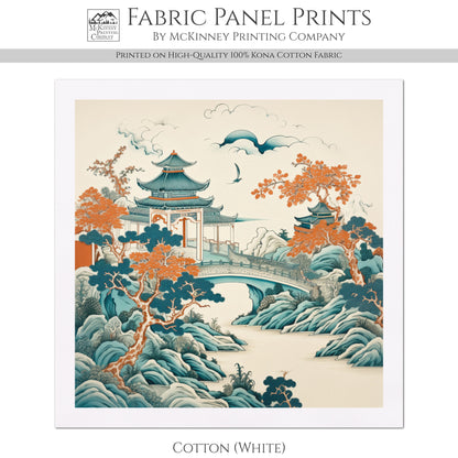 Chinoiserie Fabric - Green, Botanical, Asian, Chinese, Floral, Décor, Wall Art, Block Print, Cotton, Quilting, Sewing