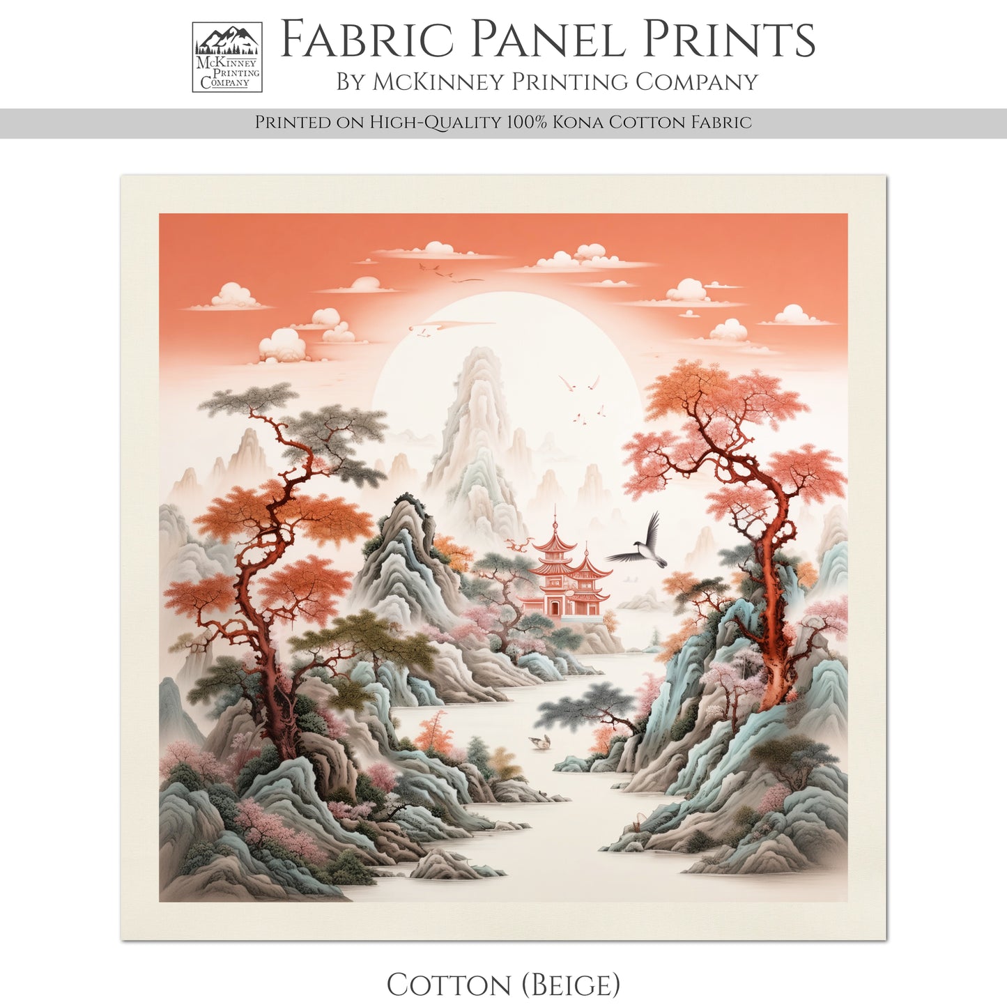 Chinoiserie Fabric - Red, Botanical, Asian, Chinese, Floral, Décor, Wall Art, Block Print, Cotton, Quilting, Sewing