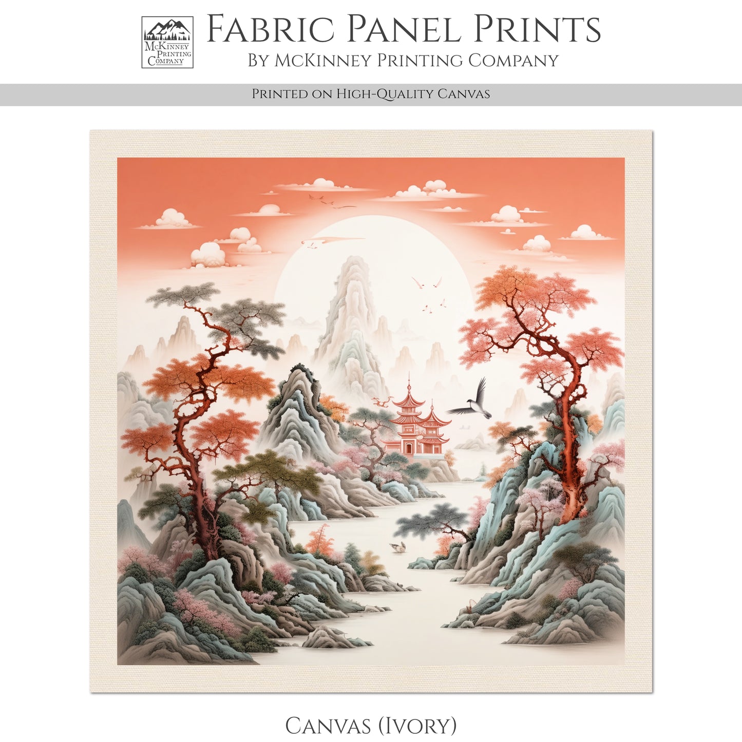 Chinoiserie Fabric - Red, Botanical, Asian, Chinese, Floral, Décor, Wall Art, Block Print, Cotton, Quilting, Sewing