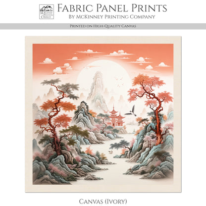 Chinoiserie Fabric - Red, Botanical, Asian, Chinese, Floral, Décor, Wall Art, Block Print, Cotton, Quilting, Sewing