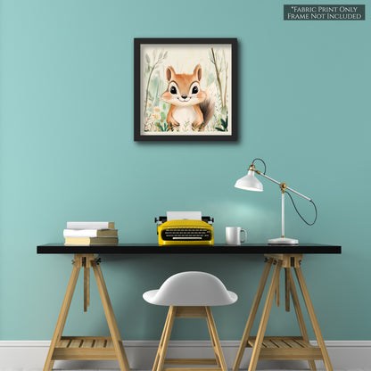 Woodland Animal Fabric - Chipmunk, Baby Fabric Panels, Forest, Nursery Décor, Quilt Block, Wall Art, Cotton, Quilting