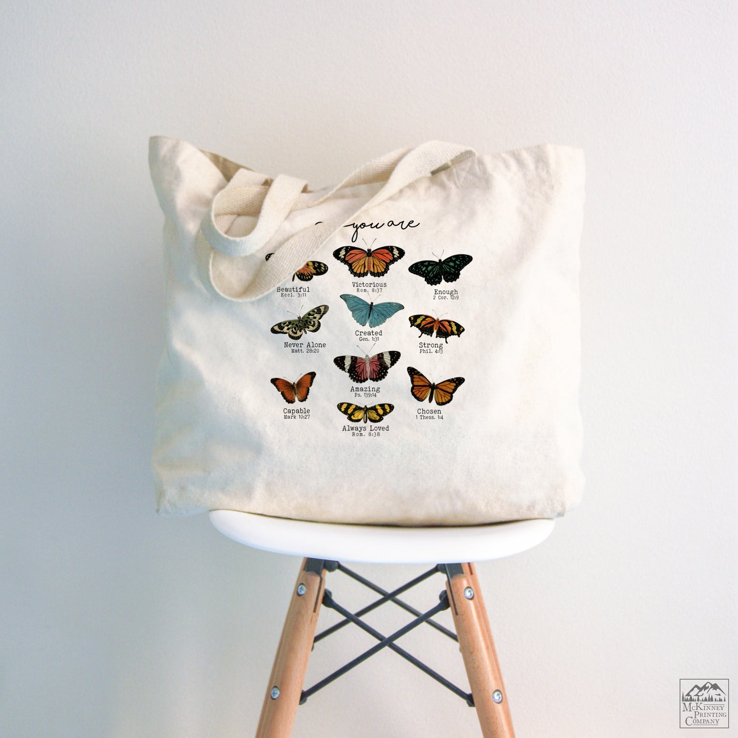 Butterfly Tote Bag with Bible Verses, Scripture, Inspirational