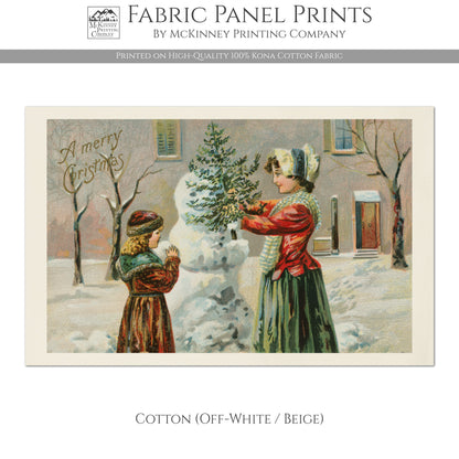 Christmas Fabric Panel, Victorian Decor, Antique, Vintage, Fabric Panel Print - Cotton