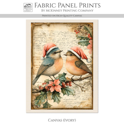 Bird Fabric Panel - Christmas Fabric Panels, Décor, Quilt Block, Cotton, Quilting, Animal, Wall Art, Holiday