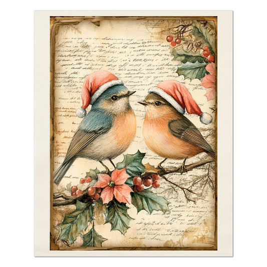 Bird Fabric Panel - Christmas Fabric Panels, Décor, Quilt Block, Cotton, Quilting, Animal, Wall Art, Holiday