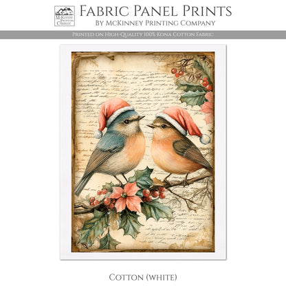 Bird Fabric Panel - Christmas Fabric Panels, Décor, Quilt Block, Cotton, Quilting, Animal, Wall Art, Holiday
