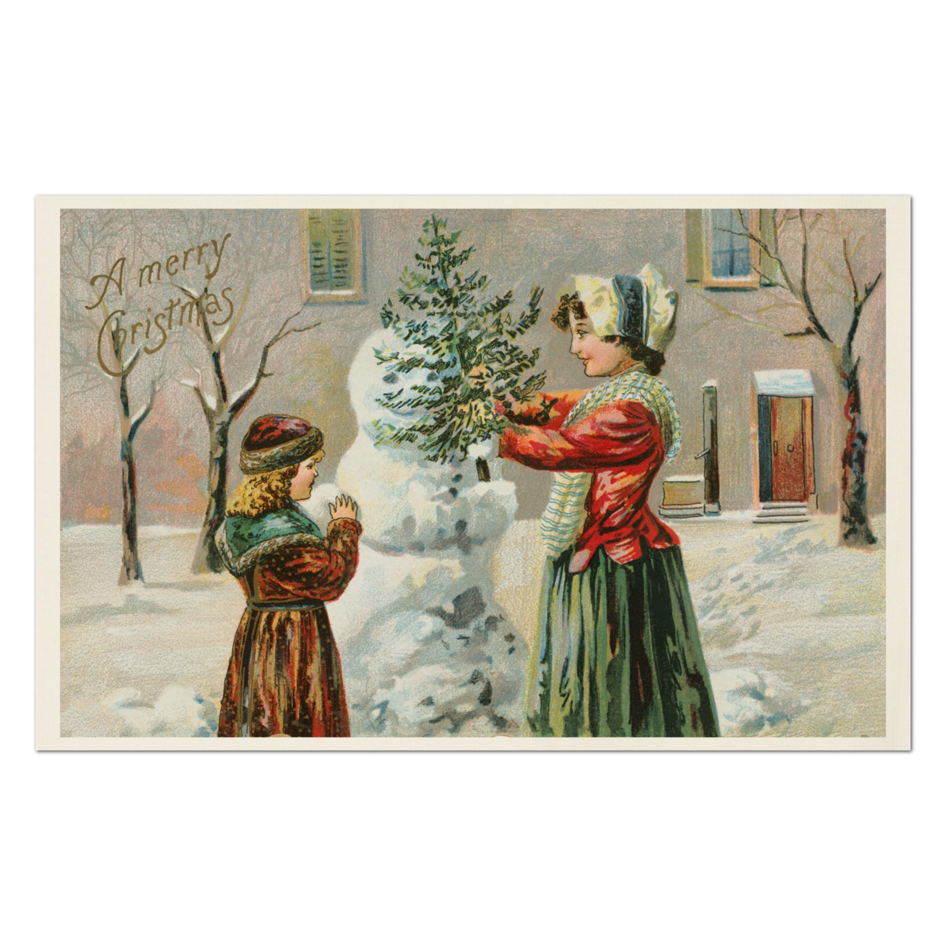 Christmas Fabric Panel, Victorian Decor, Antique, Vintage, Fabric Panel Print