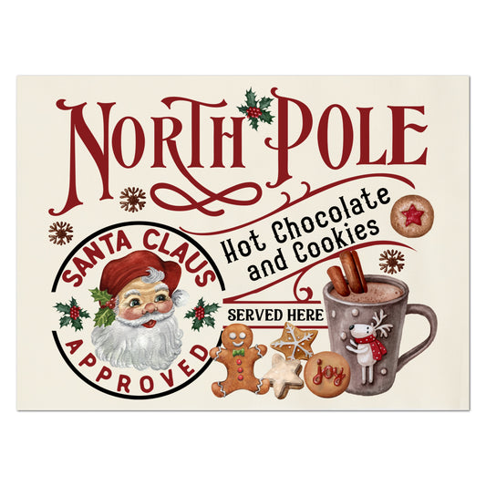 Christmas Fabric Panels - Holiday Print, Santa, North Pole, Small Quilt Block, Wall Art, Cotton, Canvas, Quilting