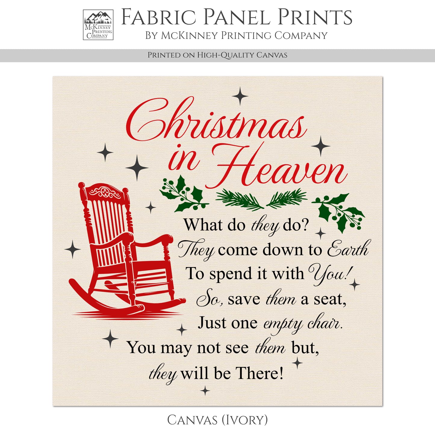 Christmas In Heaven - Memorial, Sympathy Gift, Christmas Fabric Panel, Loss of Mother, Cotton, Large Print Fabric, Block Print