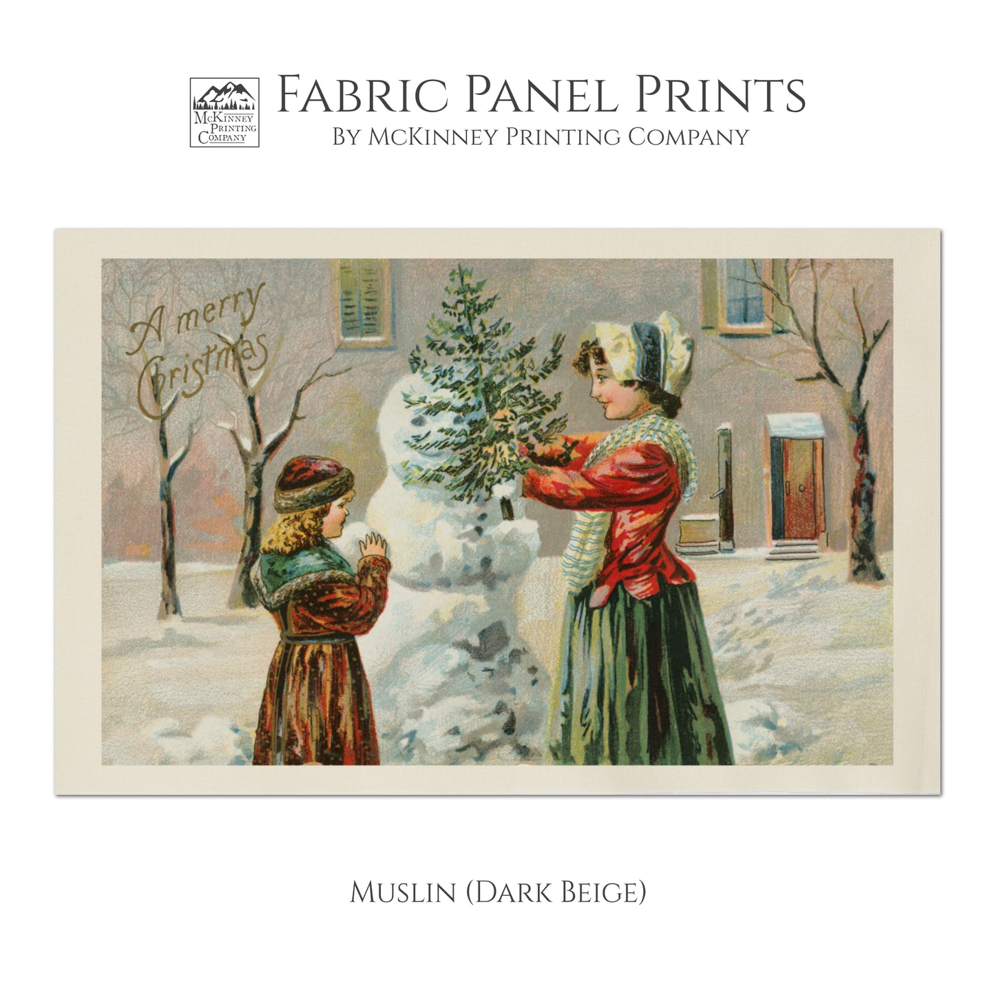 Christmas Fabric Panel, Victorian Decor, Antique, Vintage, Fabric Panel Print - Muslin