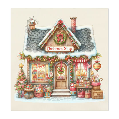 Christmas Fabric Panel - Christmas Village, House Décor, Holliday, Shop, Quilt Block, Cotton, Quilting, Wall Art