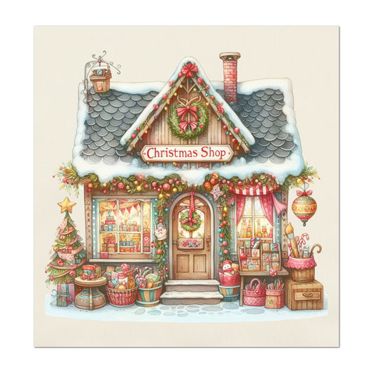 Christmas Fabric Panel - Christmas Village, House Décor, Holliday, Shop, Quilt Block, Cotton, Quilting, Wall Art