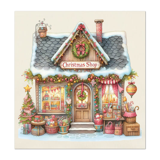 Christmas Fabric Panel - Christmas Village, House Décor, Holliday, Shop, Quilt Block, Cotton, Quilting, Wall Art