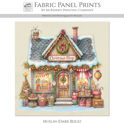 Christmas Fabric Panel - Christmas Village, House Décor, Holliday, Shop, Quilt Block, Cotton, Quilting, Wall Art