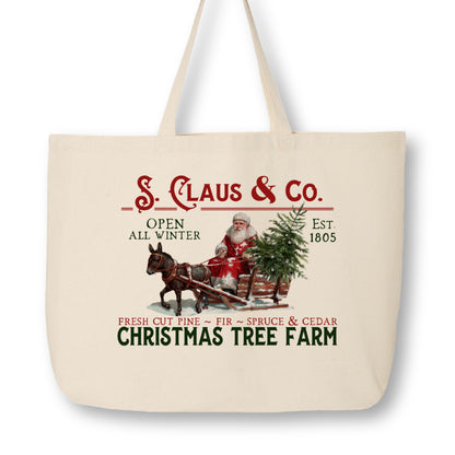 Christmas Tote Bag, Santa Clause, Fabric Shoulder Bag, Large Tote Bag