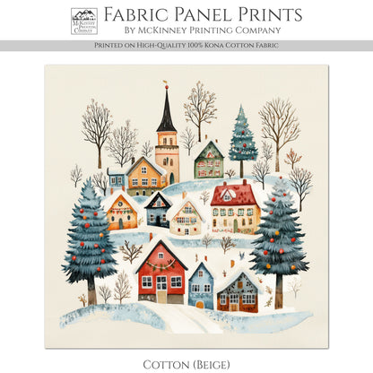 Christmas Village - Christmas Fabric Panel, Cotton, House, Victorian Decor, Wall Art, Large Print, Block Print, Cotton, Quilting, Quilt, Sewing, Crafts