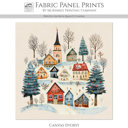 Christmas Village - Christmas Fabric Panel, Cotton, House, Victorian Decor, Wall Art, Large Print, Block Print, Cotton, Quilting, Quilt, Sewing, Crafts