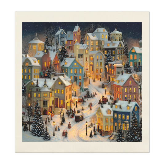 Christmas Village - Christmas Fabric Panels, Cotton, House, Victorian Decor, Art, Large Print, Block Print, Cotton, Quilting, Quilt, Sewing