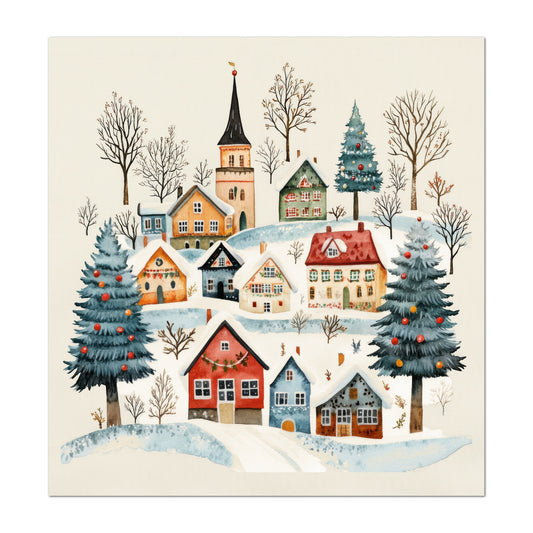 Christmas Village - Christmas Fabric Panel, Cotton, House, Victorian Decor, Wall Art, Large Print, Block Print, Cotton, Quilting, Quilt, Sewing, Crafts