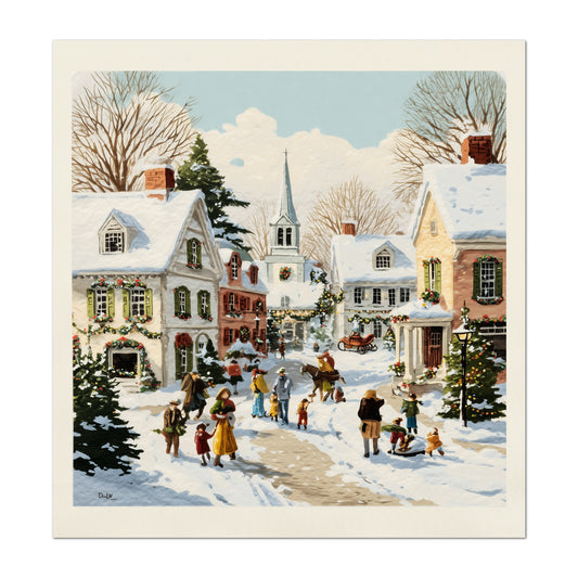 Christmas Village - Christmas Fabric Panel, Cotton, House, Victorian Decor, Wall Art, Large Print, Block Print, Cotton, Quilting, Quilt, Sewing