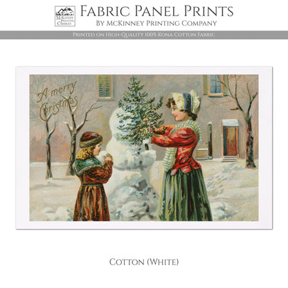 Christmas Fabric Panel, Victorian Decor, Antique, Vintage, Fabric Panel Print - Cotton, White