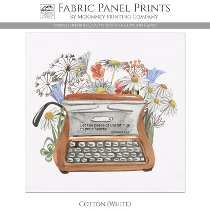 Watercolor Typewriter with flowers - Let the peace of Christ rule in your hearts - Colossians 3:15 - Cotton, White