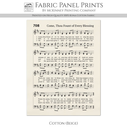 Come, Thou Fount of Every Blessing - Christian Fabric, Religious, Hymn Wall Art, Vintage Sheet Music, Quilting, Quilt, Cotton, Sewing, Cotton