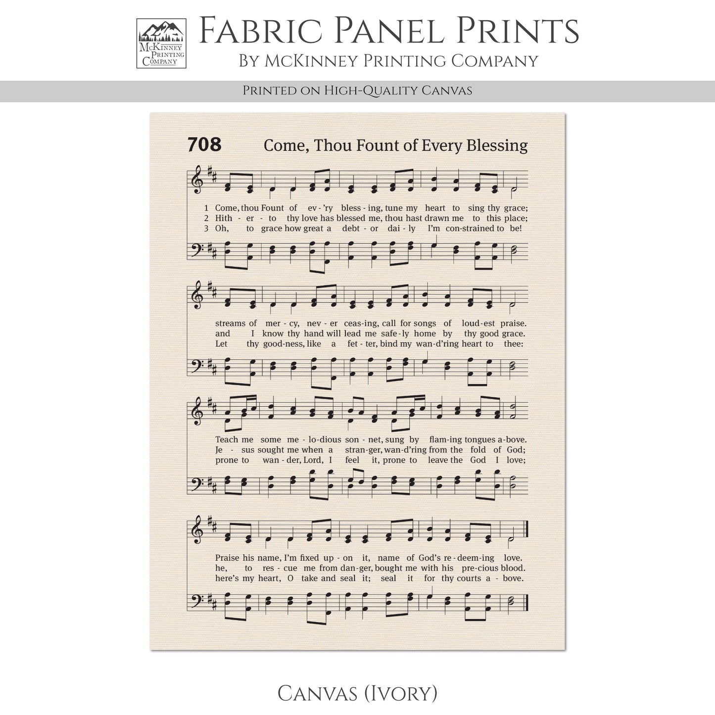 Come, Thou Fount of Every Blessing - Christian Fabric, Religious, Hymn Wall Art, Vintage Sheet Music, Quilting, Quilt, Cotton, Sewing, Cotton