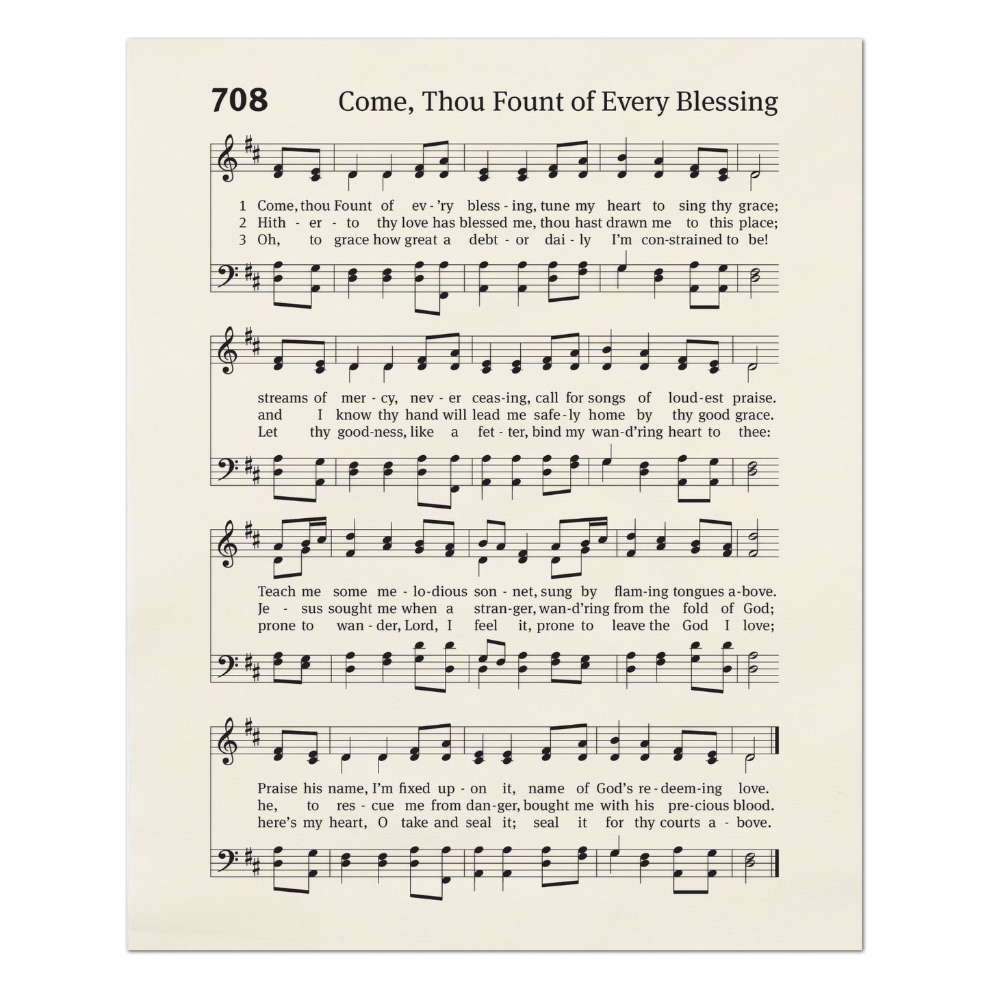 Come, Thou Fount of Every Blessing - Christian Fabric, Religious, Hymn Wall Art, Vintage Sheet Music, Quilting, Quilt, Cotton, Sewing, Cotton