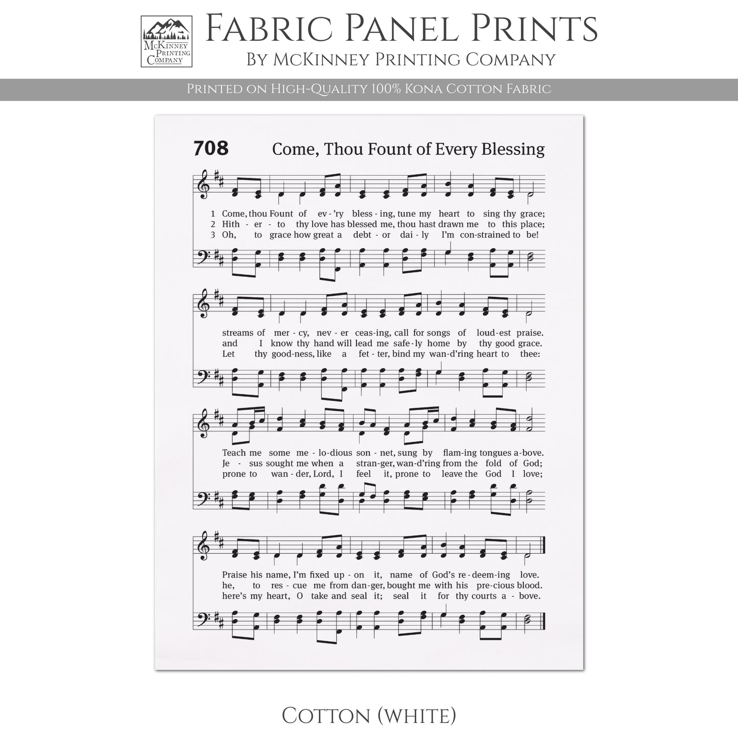 Come, Thou Fount of Every Blessing - Christian Fabric, Religious, Hymn Wall Art, Vintage Sheet Music, Quilting, Quilt, Cotton, Sewing, Cotton
