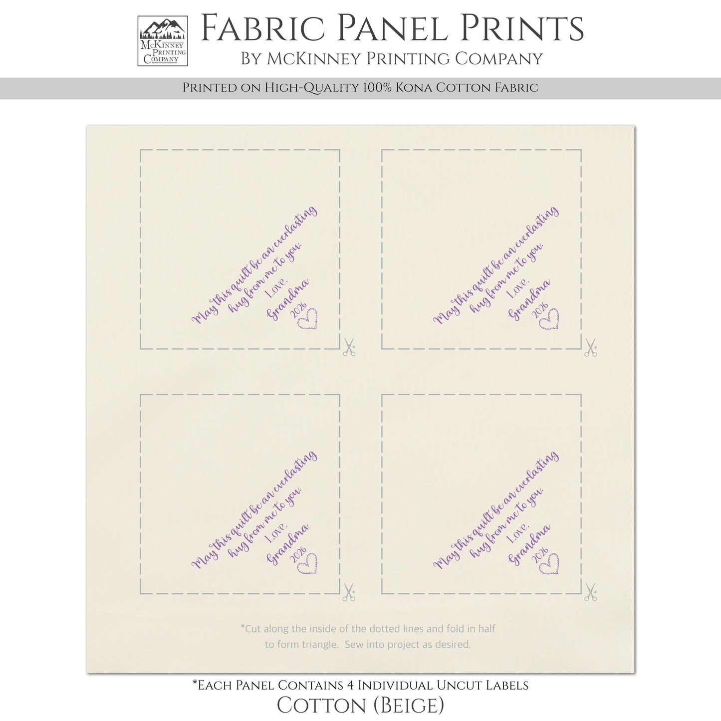 Quilt Label - Triangle, Custom, Name, Sewing, Quilting, Crafts, Tag, Kona Cotton Fabric, Pattern, Corner