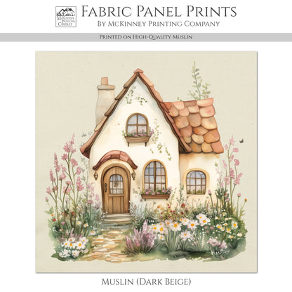 French Country Fabric - Cottage, Village, Baby Fabric Panels, House, Nursery Décor, Quilt Block, Wall Art, Cotton, Quilting