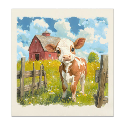 Farm Animal Fabric - Cow, Baby Fabric Panels, Cotton, Nursery Décor, Quilt Block, Wall Art, Infant, Quilting, Sewing