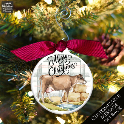 Cow Ornament - Custom Christmas Gift, Farm, Brown, Jersey, Animal