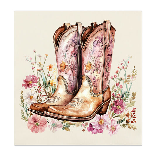 Wester Fabric - Cowgirl Boots, Floral, Farm, Pink, Rodeo, Ranch, Wall Art, Large Print, Crafts, Quilt, Block Print Fabric, Quilting, Sewing