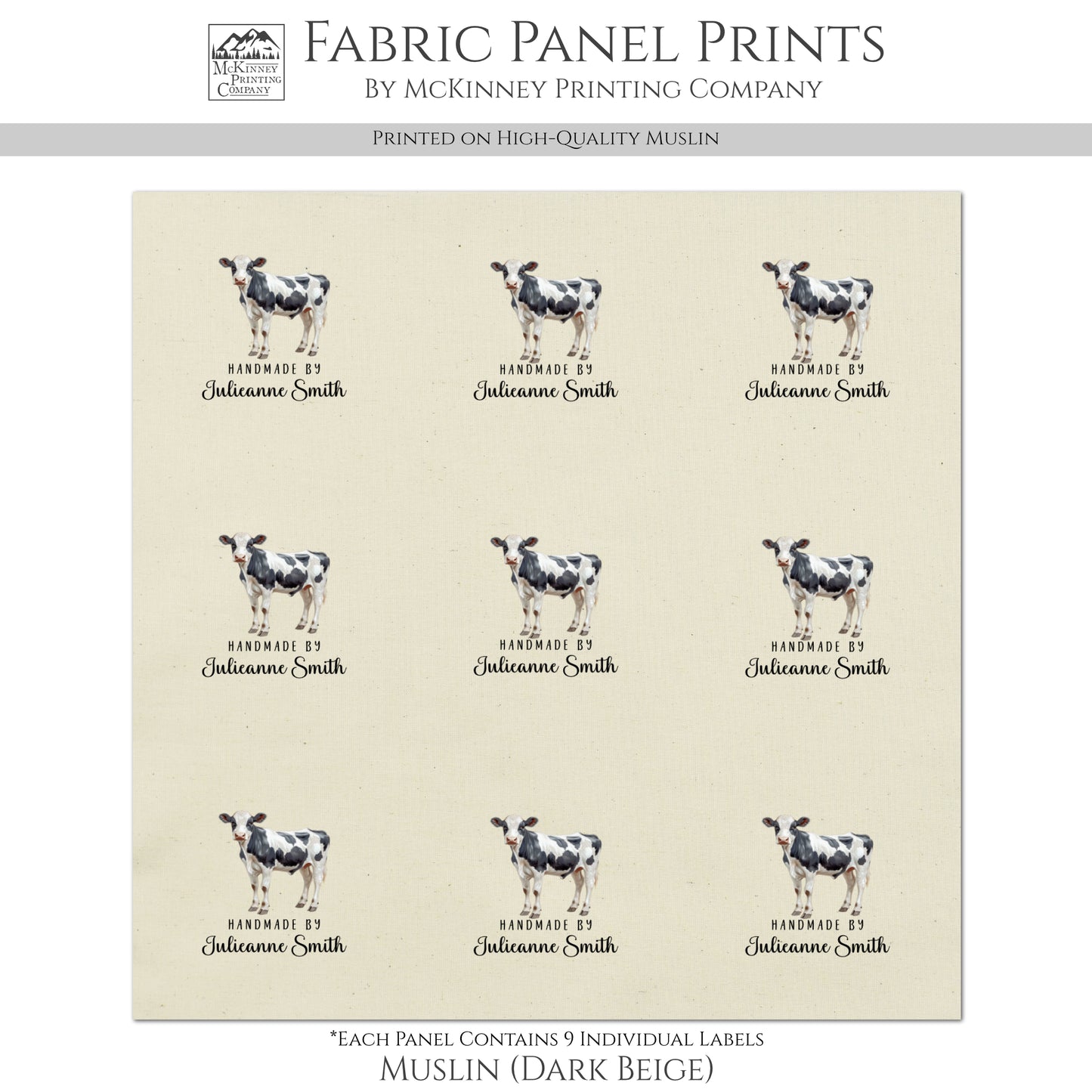 Quilt Labels - Cow Fabric, Handmade, Fabric Tags, Personalized, Custom, Quilting, Crafting and Sewing Tags
