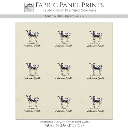 Quilt Labels - Cow Fabric, Handmade, Fabric Tags, Personalized, Custom, Quilting, Crafting and Sewing Tags