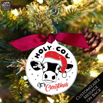 Cow Ornament Personalized - Christmas Gift, Farm, Animal, Black, Custom