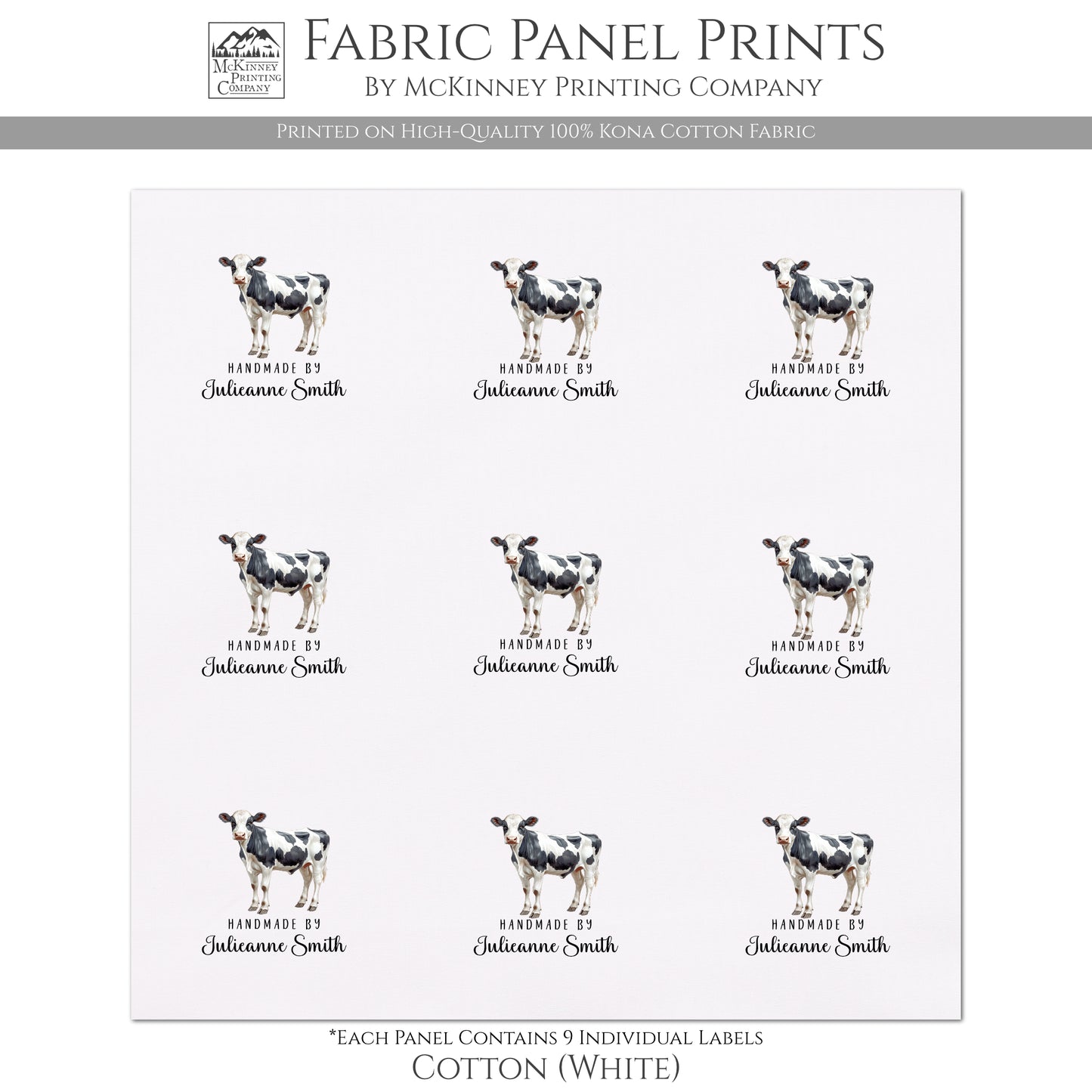 Quilt Labels - Cow Fabric, Handmade, Fabric Tags, Personalized, Custom, Quilting, Crafting and Sewing Tags