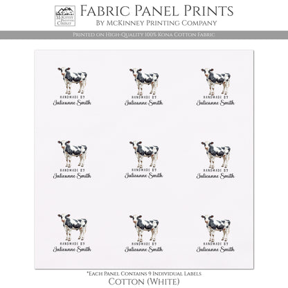 Quilt Labels - Cow Fabric, Handmade, Fabric Tags, Personalized, Custom, Quilting, Crafting and Sewing Tags