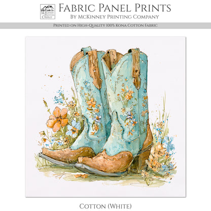 Western Fabric - Cowgirl Boots, Floral, Farm, Turquoise, Rodeo, Ranch, Wall Art, Large Print, Crafts, Quilt, Block Print Fabric, Quilting, Sewing