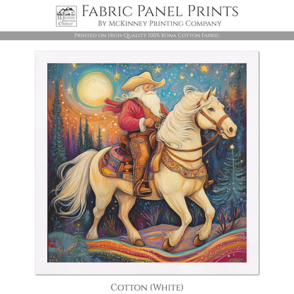 Christmas Fabric Panels, Horse Fabric, Cowboy, Santa, Western, Country, Cotton, Large Print, Block Print, Quilting, Quilt, Sewing