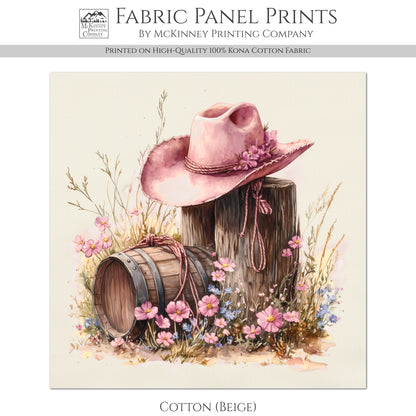 Cowgirl Hat - Western Fabric, Floral, Farm, Pink, Rodeo, Ranch, Wall Art, Large Print, Crafts, Quilt, Block Print Fabric, Quilting, Sewing