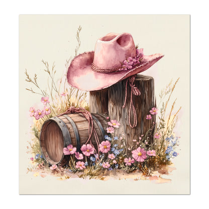 Cowgirl Hat - Western Fabric, Floral, Farm, Pink, Rodeo, Ranch, Wall Art, Large Print, Crafts, Quilt, Block Print Fabric, Quilting, Sewing