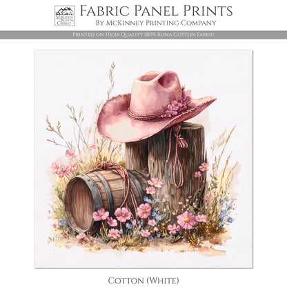 Cowgirl Hat - Western Fabric, Floral, Farm, Pink, Rodeo, Ranch, Wall Art, Large Print, Crafts, Quilt, Block Print Fabric, Quilting, Sewing