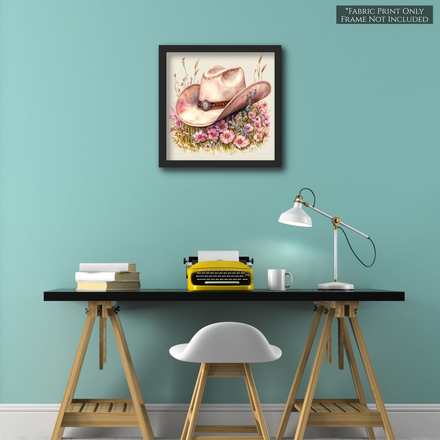 Western Fabric - Cowgirl Hat, Floral, Farm, Pink, Rodeo, Ranch, Wall Art, Large Print, Crafts, Quilt, Block Print Fabric, Quilting, Sewing