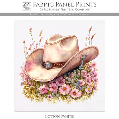 Western Fabric - Cowgirl Hat, Floral, Farm, Pink, Rodeo, Ranch, Wall Art, Large Print, Crafts, Quilt, Block Print Fabric, Quilting, Sewing