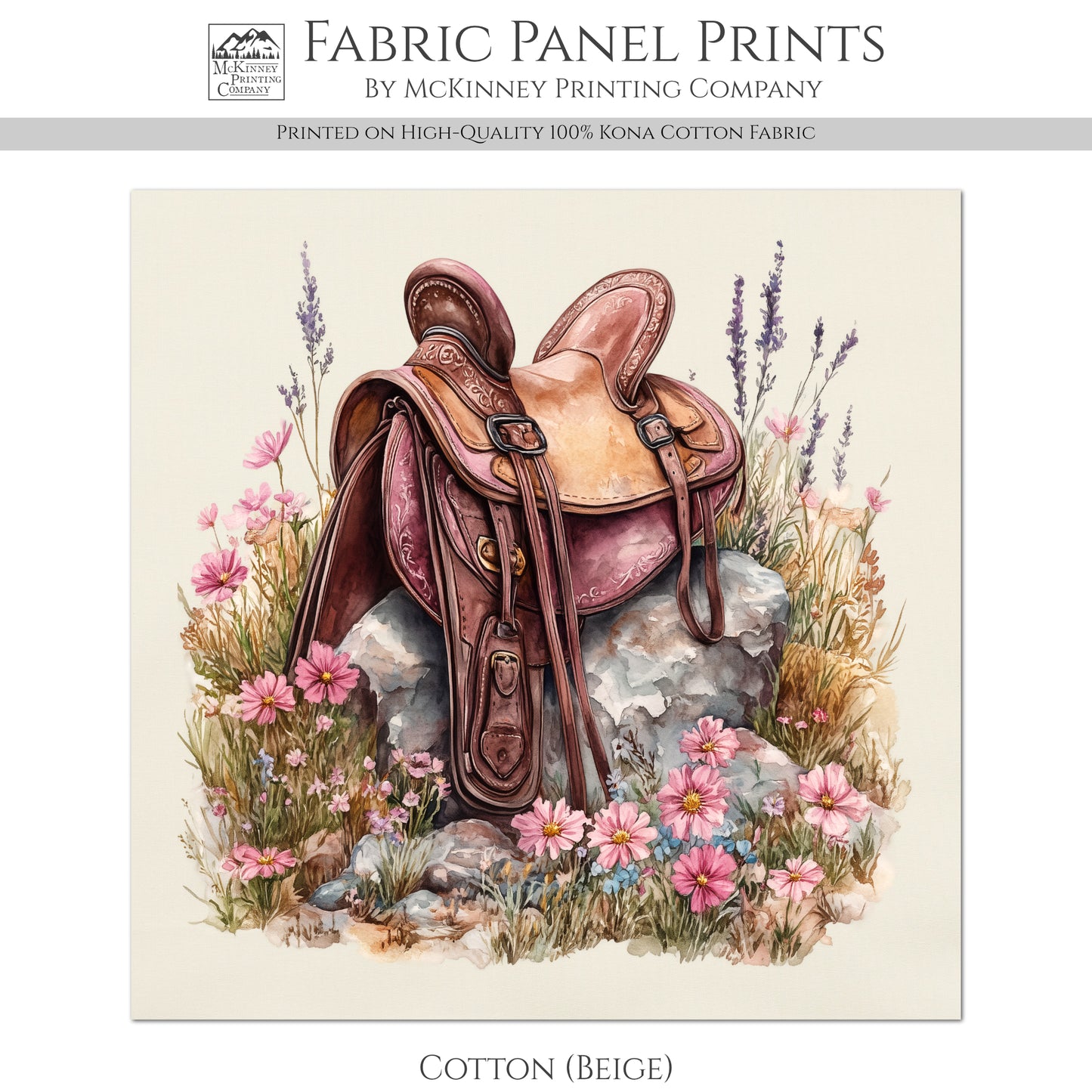 Western Fabric - Cowgirl, Saddle, Floral, Farm, Pink, Rodeo, Ranch, Wall Art, Large Print, Crafts, Quilt, Block Print Fabric, Quilting, Sewing