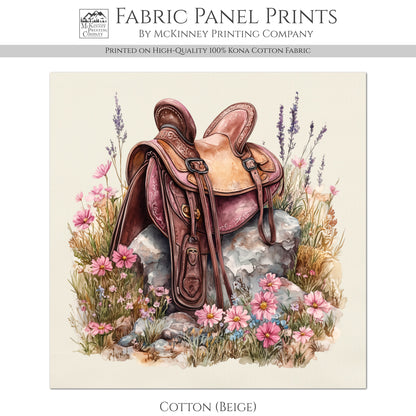Western Fabric - Cowgirl, Saddle, Floral, Farm, Pink, Rodeo, Ranch, Wall Art, Large Print, Crafts, Quilt, Block Print Fabric, Quilting, Sewing